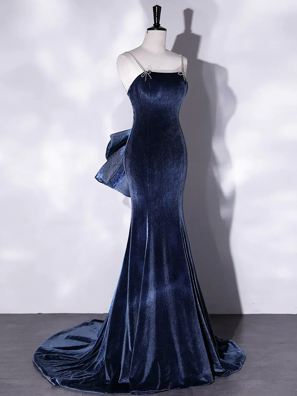Vestidos de baile longos de veludo azul sereia vestido de noite longo de veludo azul Y4387