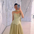Classy Sage Green A-Line Chiffon Evening Dress LA73073