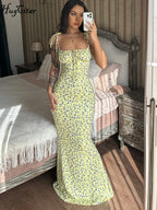 Hugcitar feminino elegante floral praia férias bodycon streetwear vestido longo 2023 roupas de verão artigos por atacado para negócios
