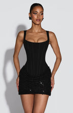 Sexy Pailletten-Patchwork-Träger-Minikleid Damen Schick Schulterfrei Rückenfrei Taillenschnürend Schlank Kurz Kleider Damen Klub Party Kleider