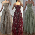 Vestido de noche lujoso verde salvia con cuentas, corte en línea A y tirantes finos LA72805