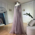 Vestido de Noite de Luxo de Dubai com Manguitos Tipo Capa Nude e Aplicações de Missangas LA72575A