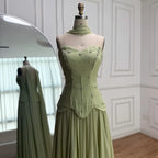 Classy Sage Green A-Line Chiffon Evening Dress LA73073