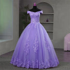 Fora do ombro roxo quinceanera vestidos doce flor vestido de festa luxo apliques vestido de baile foto real vestido de baile boho