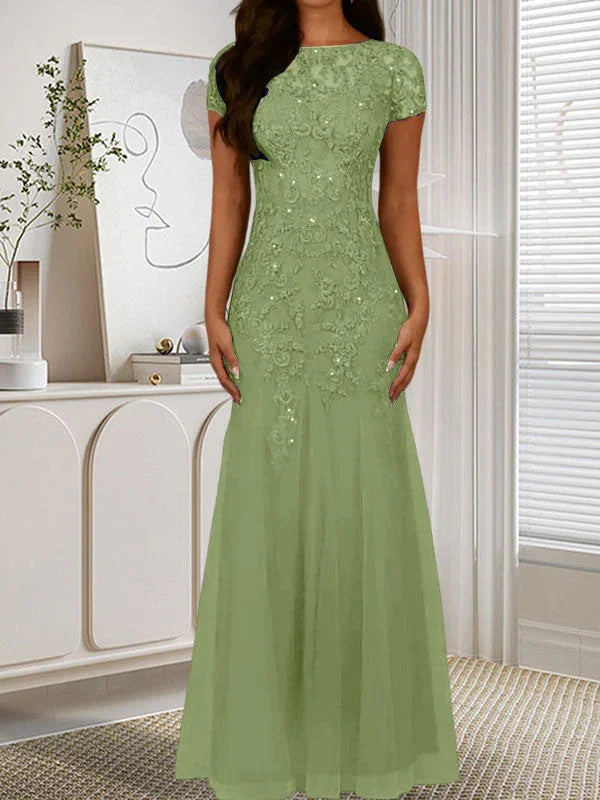 Abito in tulle con scollo a sirena e paillettes blu marina scuro