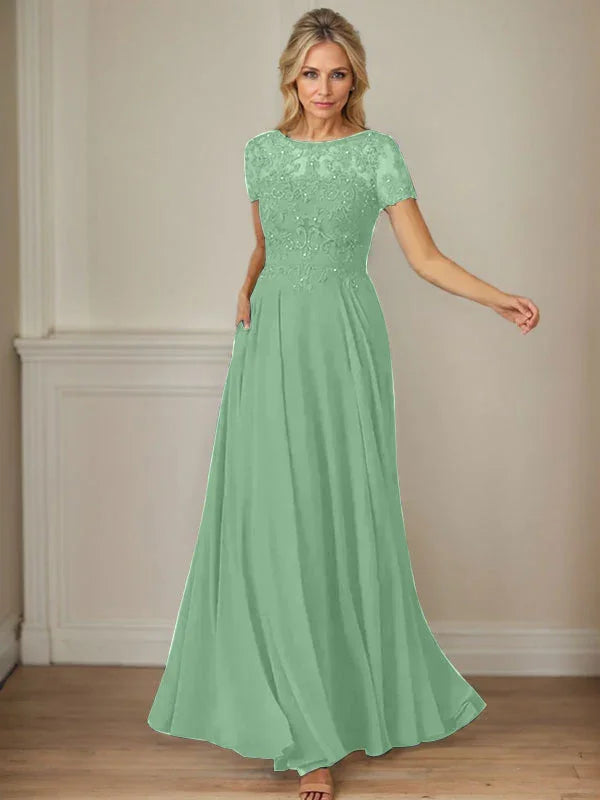 Dark Navy A-Line Boatneck Sequins Chiffon Dress