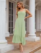 Numbersea Vestido de Dama de Honra em Chiffon com Alças Finas, Comprimento ao Tornozelo, Formal, Corte em A, para Cocktail e Festa de Regresso a Casa para Jovens SEA28028