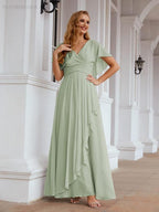 Chiffon Bridesmaid Dresses Long Formal Evening Prom Mother of The Bride Dress with Flutter Sleeve SEA28040