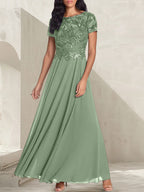 Charcoal Grey A-Line Scoop Long Mother of the Bride Dress With Beadings