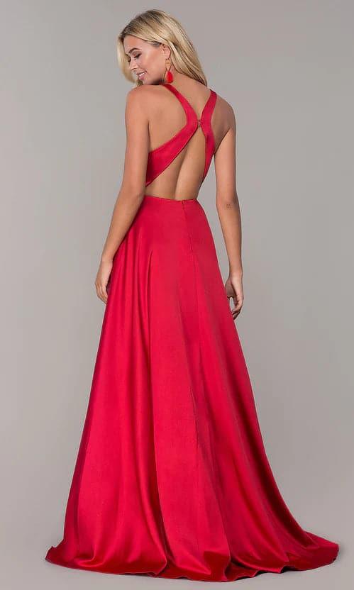 Vestido Vermelho de Cetim Longo para Festa com Costas Descobertas SYP51