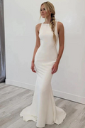 Robes de mariée simples en satin sirène dos nu pour plage