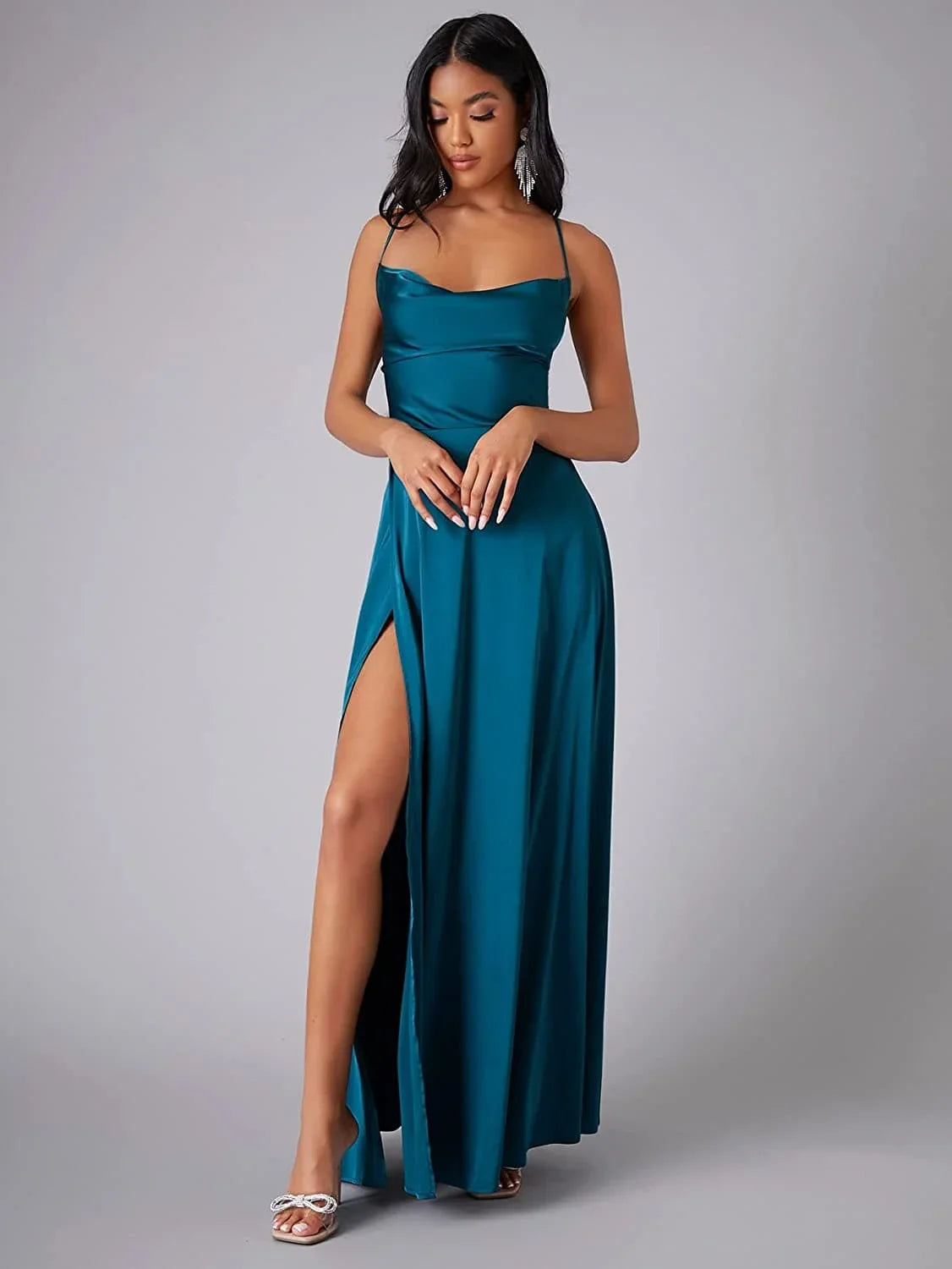 Vestido de Festa em Cetim Sem Costas SYP6
