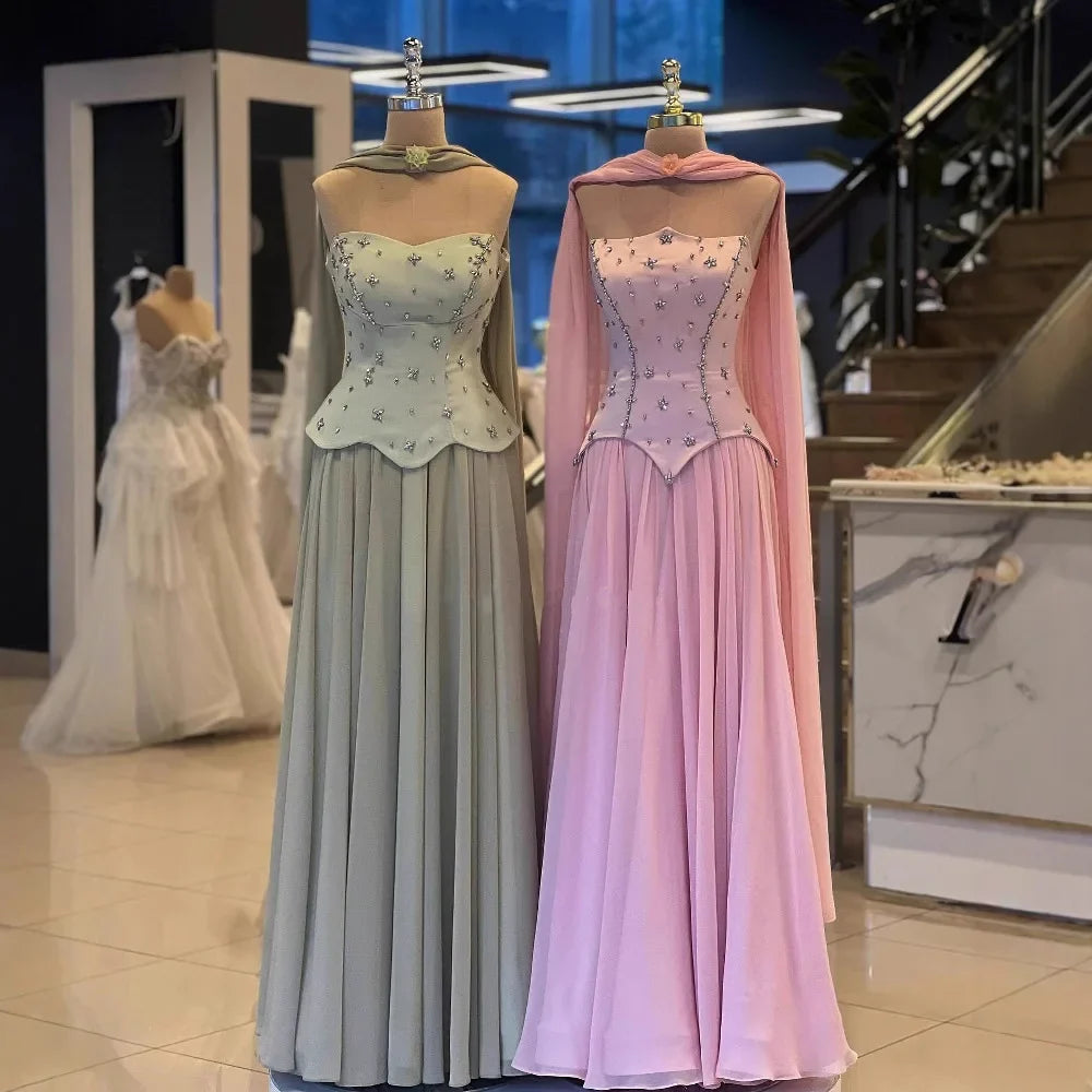 Classy Sage Green A-Line Chiffon Evening Dress LA73073