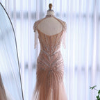 Abito da sera di lusso di Dubai con perline blu e rosa e mantellina con nappe LA72897B