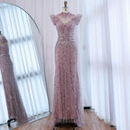 Robe de soirée perles sirène caramel de luxe LA73082