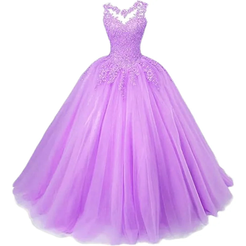 Customized Women's Beaded Lace Appliques Prom Dress Long Ball Gown Quinceanera Dresses Tulle Formal Sweet 16 Dress for T