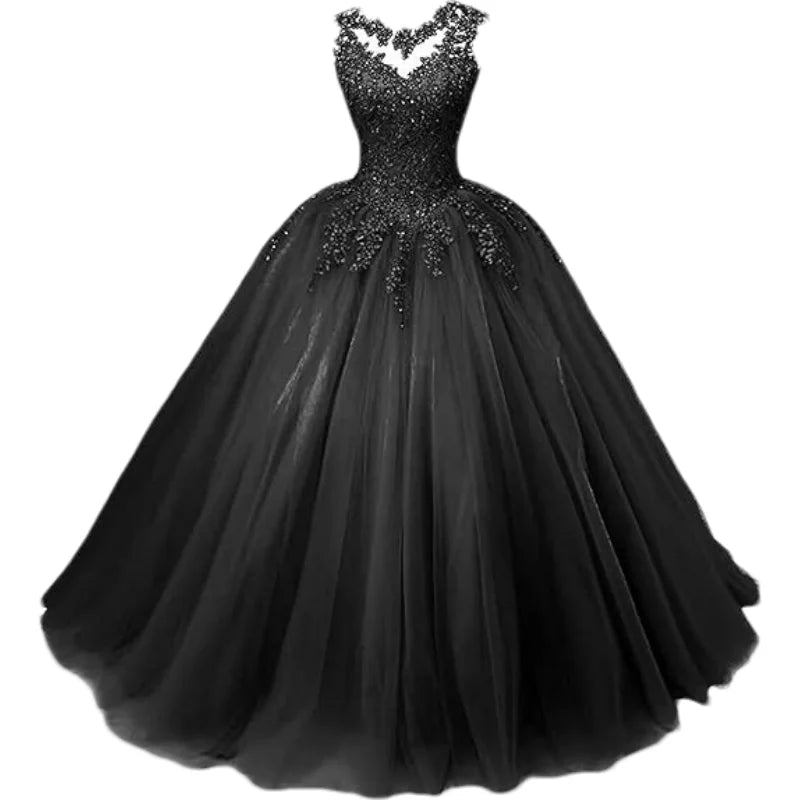Customized Women's Beaded Lace Appliques Prom Dress Long Ball Gown Quinceanera Dresses Tulle Formal Sweet 16 Dress for T