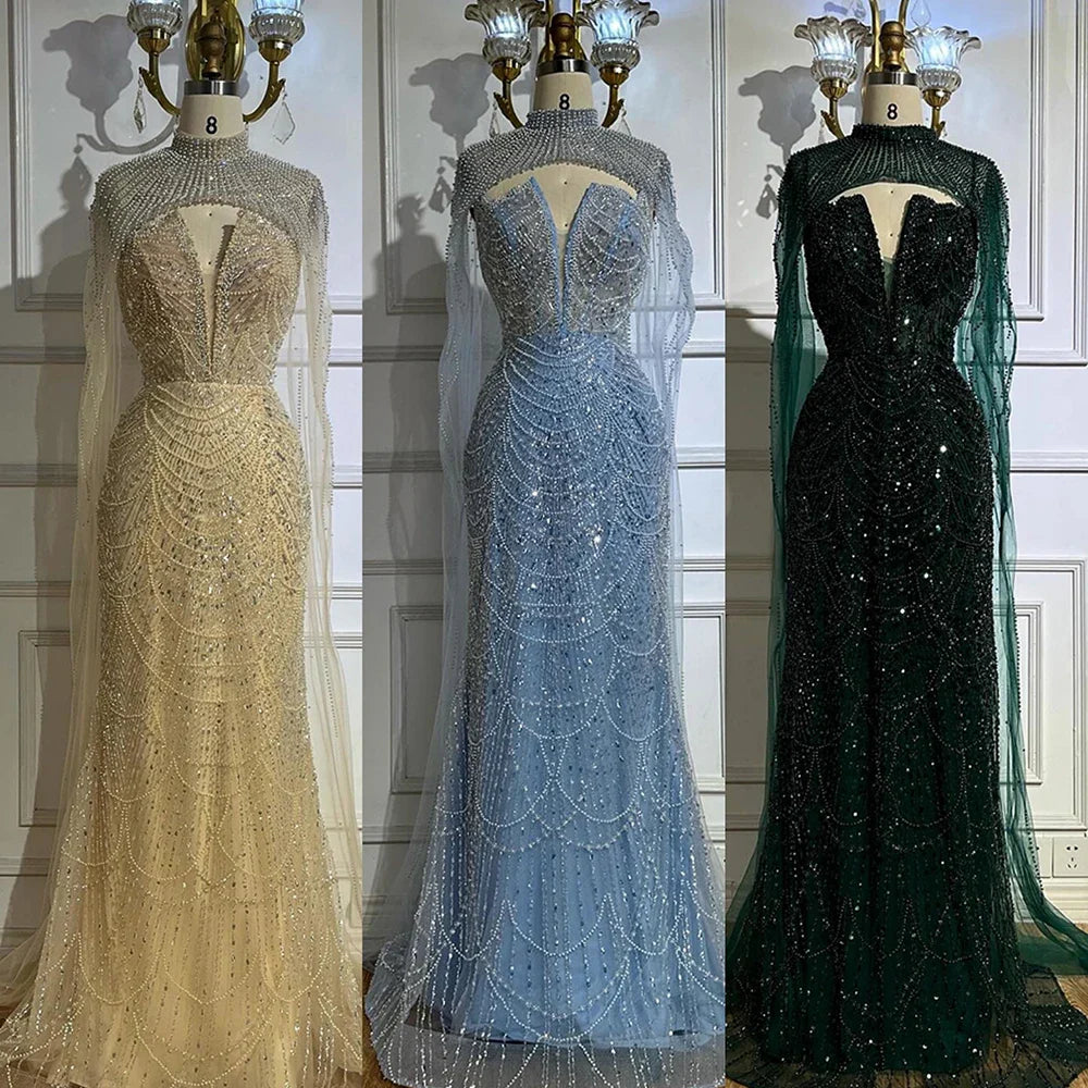Robe de soirée de luxe en perles couleur nude avec traîne en tulle LA72189A