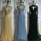 Robe de soirée de luxe en perles couleur nude avec traîne en tulle LA72189A