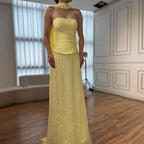 Abito da sera sirena in chiffon giallo lusso con mantella LA73007