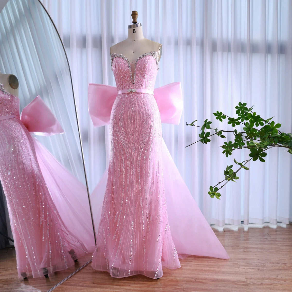 Luxury Dubai Pink Bow Evening Dress LA73061A