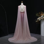 Sharon disse ombre rosa elegante vestido de noite com manga capa criss cross halter sem costas vestidos de festa femininos ss309 personalizado