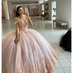 Customized Dresses 2026 Pink Off The Shoulder For Ball Gown Princess Appliques Tulle Birthday Party Dress Vestidos De 15