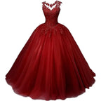 Customized Women's Beaded Lace Appliques Prom Dress Long Ball Gown Quinceanera Dresses Tulle Formal Sweet 16 Dress for T