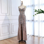 Luxuriöses hautfarbenes Korsett mit Perlenbesatz Meerjungfrau-Abendkleid LA72803A