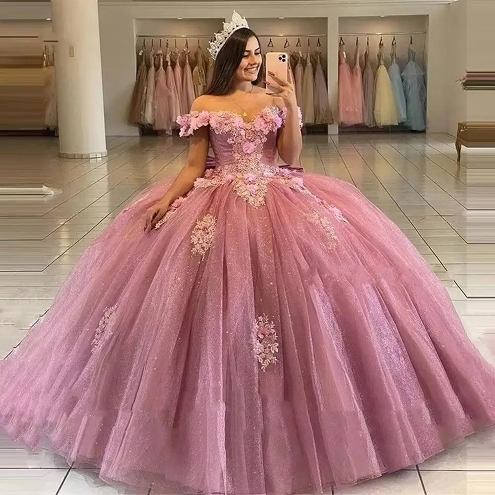 Bomaris Dusty Pink Ball Gown Quinceanera Dresses Princess Sweetheart Appliques Sweet 16 Debutante Party Birthday Customi