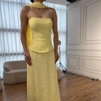 Abito da sera sirena in chiffon giallo lusso con mantella LA73007