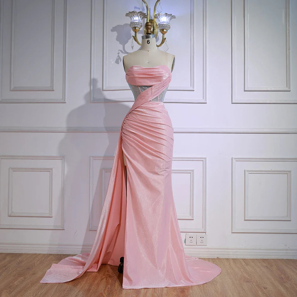 Abito da Ballo Elegante Rosa con Glitter e Spacco LA72997