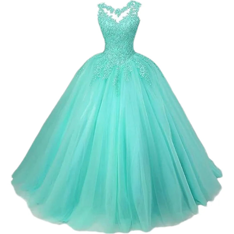 Customized Women's Beaded Lace Appliques Prom Dress Long Ball Gown Quinceanera Dresses Tulle Formal Sweet 16 Dress for T
