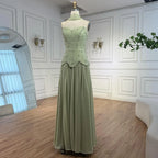 Classy Sage Green A-Line Chiffon Evening Dress LA73073