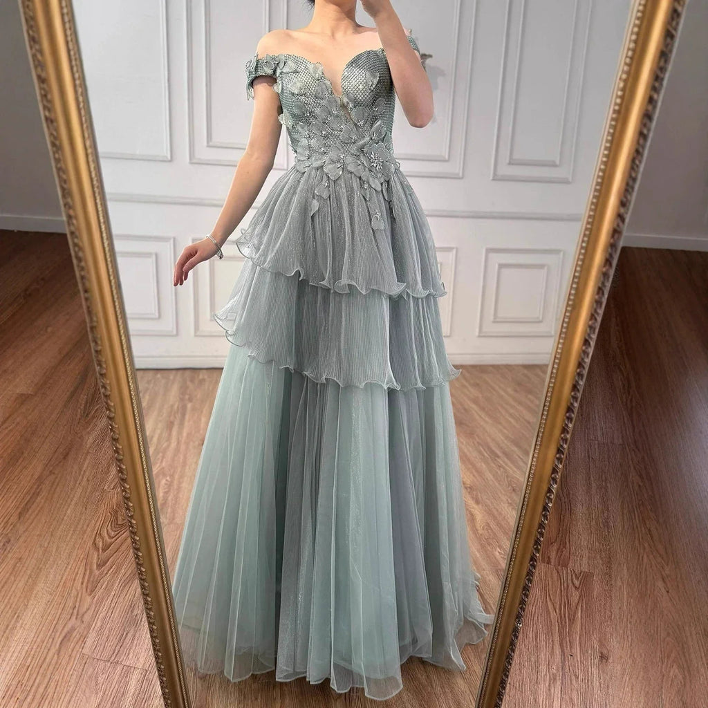 Luxuriöses rosa traumhaftes Kleid mit Rüschen und Perlenbesatz, A-Linien-Abendkleid LA73385