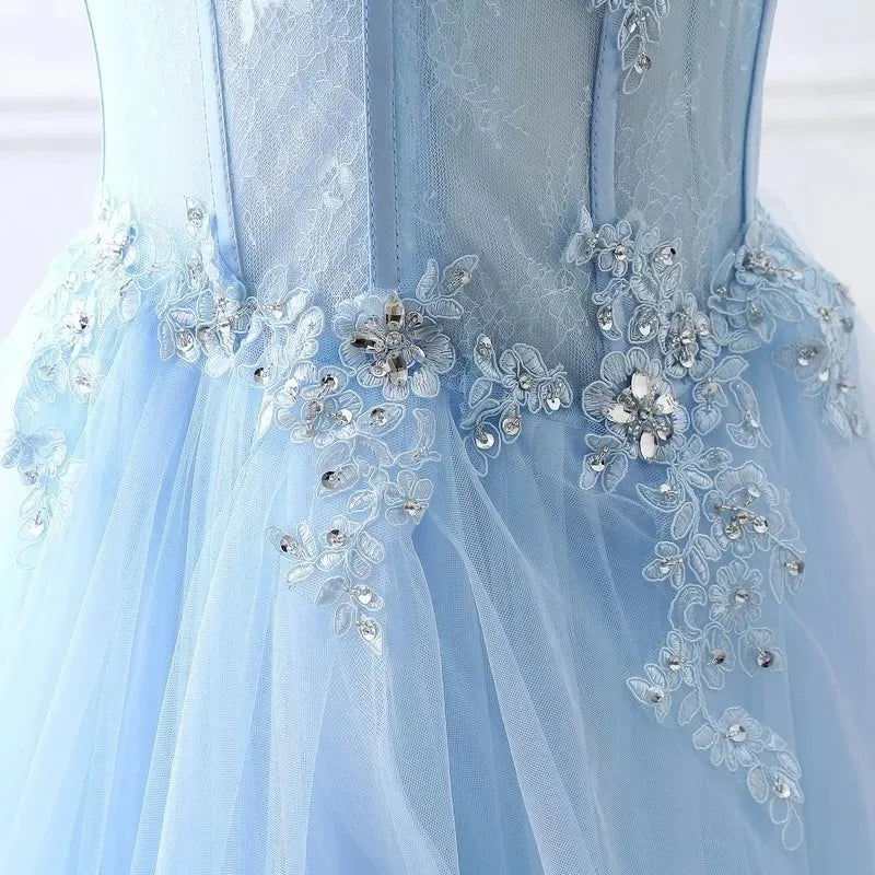 Nova luz azul suor longo senhora menina mulheres princesa baile de formatura banquete festa de casamento vestido de noiva