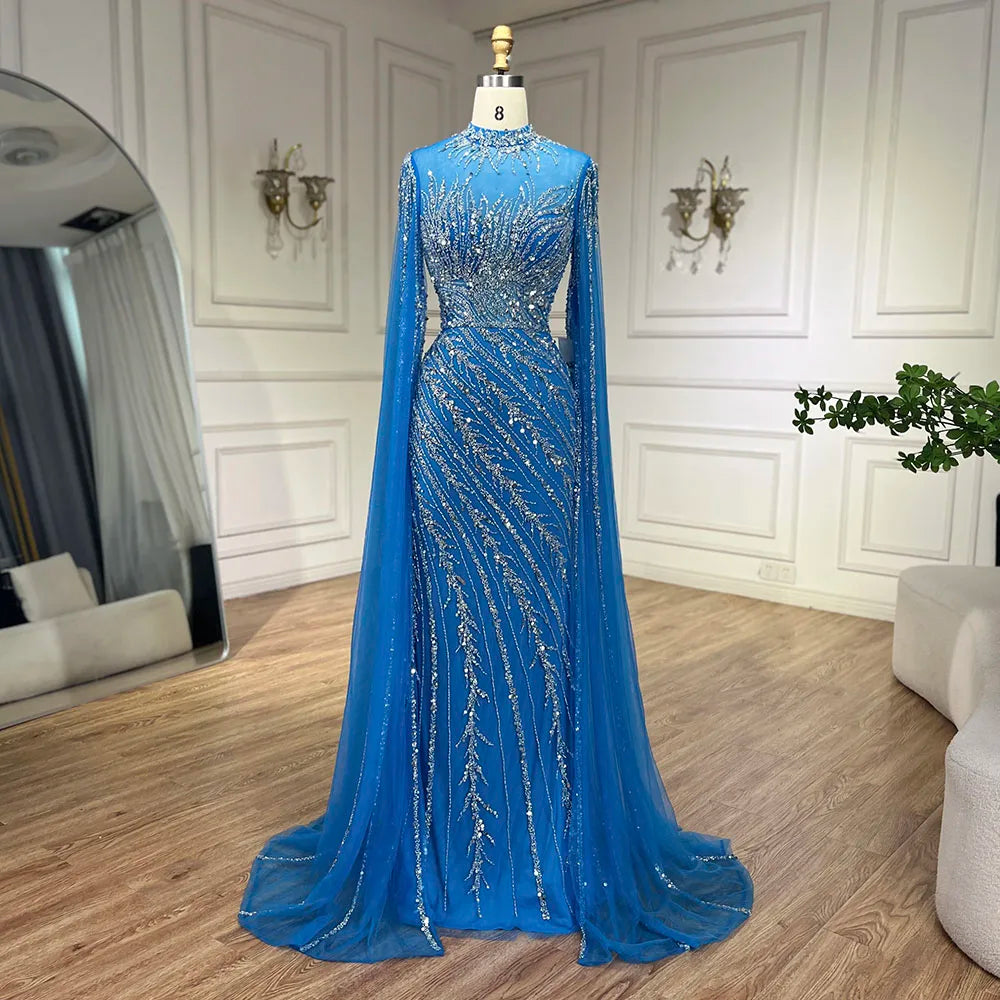 Luxury Nude Mermaid Evening Dress with Cape Sleeves LA71885A