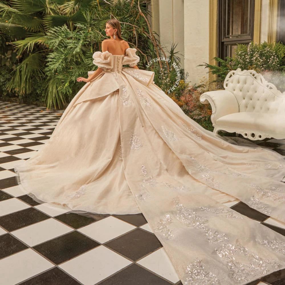 Requintado lantejoulas contas quinceanrra vestidos de baile glitter rendas apliques mangas destacáveis vestido de baile doce 16 vestido