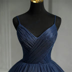 Navy Blue Quinceanera Dress With Ruffles And Spaghetti Straps Princess Gown