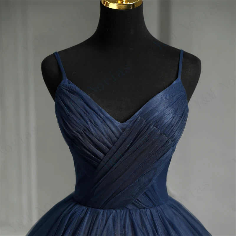 Navy Blue Quinceanera Dress With Ruffles And Spaghetti Straps Princess Gown