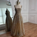 Vestido de Noite de Linha A em Nude de Luxo com Pérolas e Cristais LA72983A