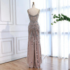 Luxuriöses hautfarbenes Korsett mit Perlenbesatz Meerjungfrau-Abendkleid LA72803A