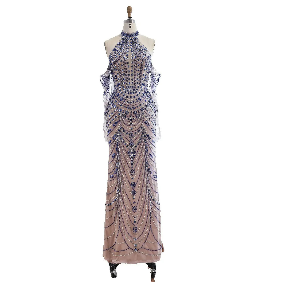 Robe de soirée luxueuse bleu Kosovo avec gants LA72760C