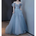 2025 New Elegant Back Tulle Bow Trailing A-line Evening Dresses Sexy Off Shoulder Birthday Party Gown