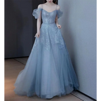 2025 New Elegant Back Tulle Bow Trailing A-line Evening Dresses Sexy Off Shoulder Birthday Party Gown