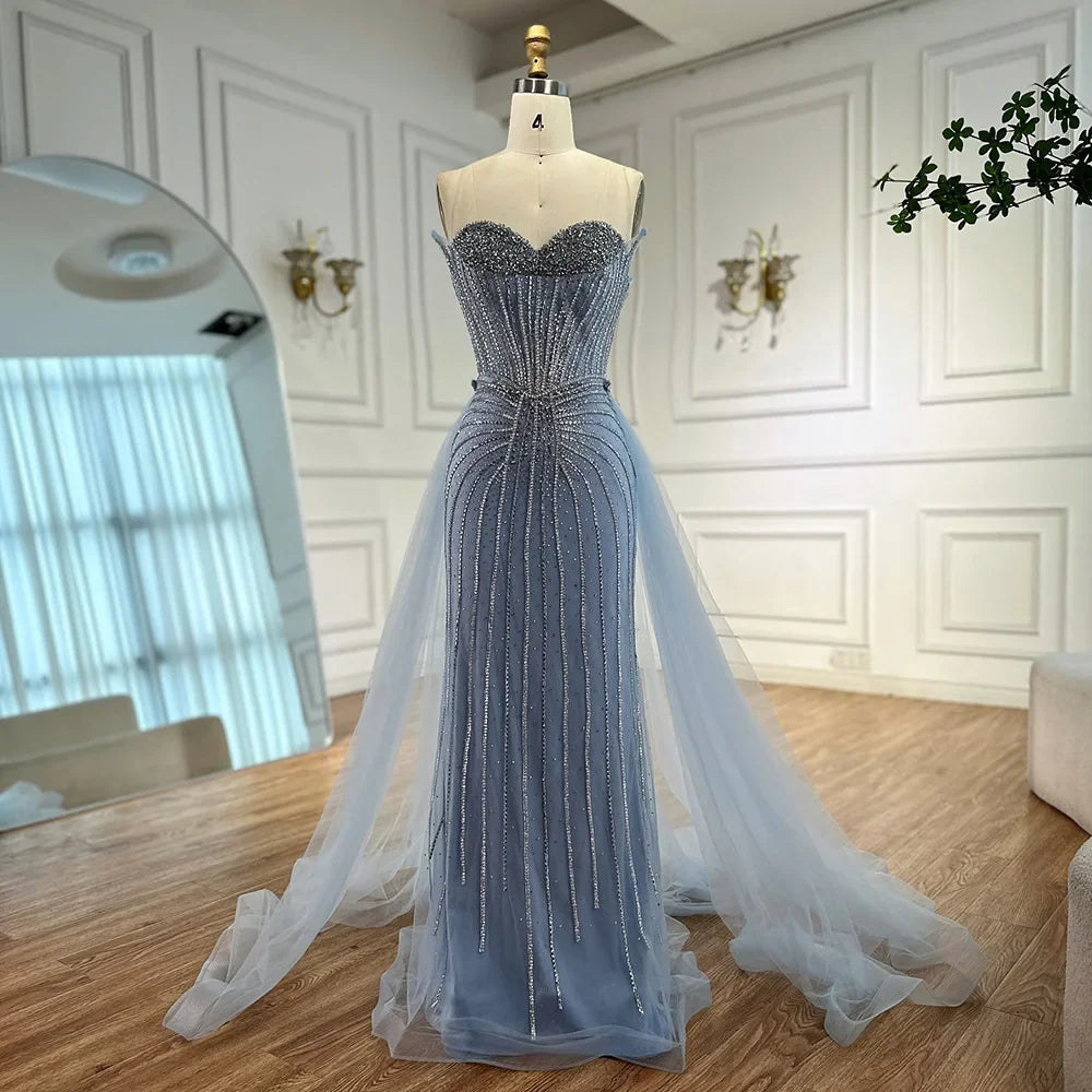 Robe de soirée sirène arabe à perles roses avec sur-jupe LA72811B