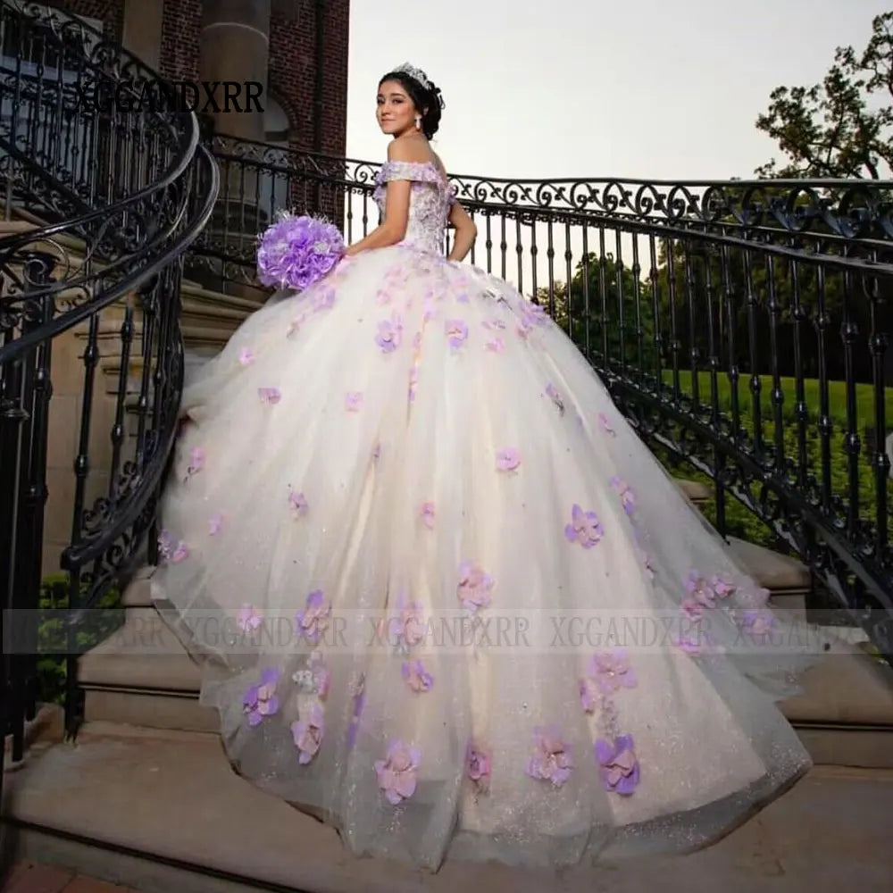 Customized Blush Pink Ball Gown Princess Quinceanera Dresses 2026 3D Floral Vestidos De 15 Anos Tulle Sweet 16 Dress Par