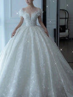 2025 Princess Sexy Luxury Crystal Beaded Wedding Dress Puff Tulle White Gown Bride Pregnant Women's High-end Gown with T