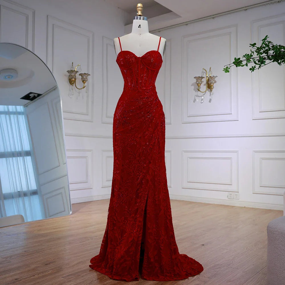 Elegante abito da ballo rosso con spacco LA72998