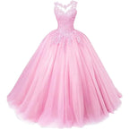Customized Women's Beaded Lace Appliques Prom Dress Long Ball Gown Quinceanera Dresses Tulle Formal Sweet 16 Dress for T